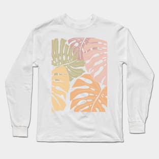 Abstract Patel Colors Monstera Leaves 4 Long Sleeve T-Shirt